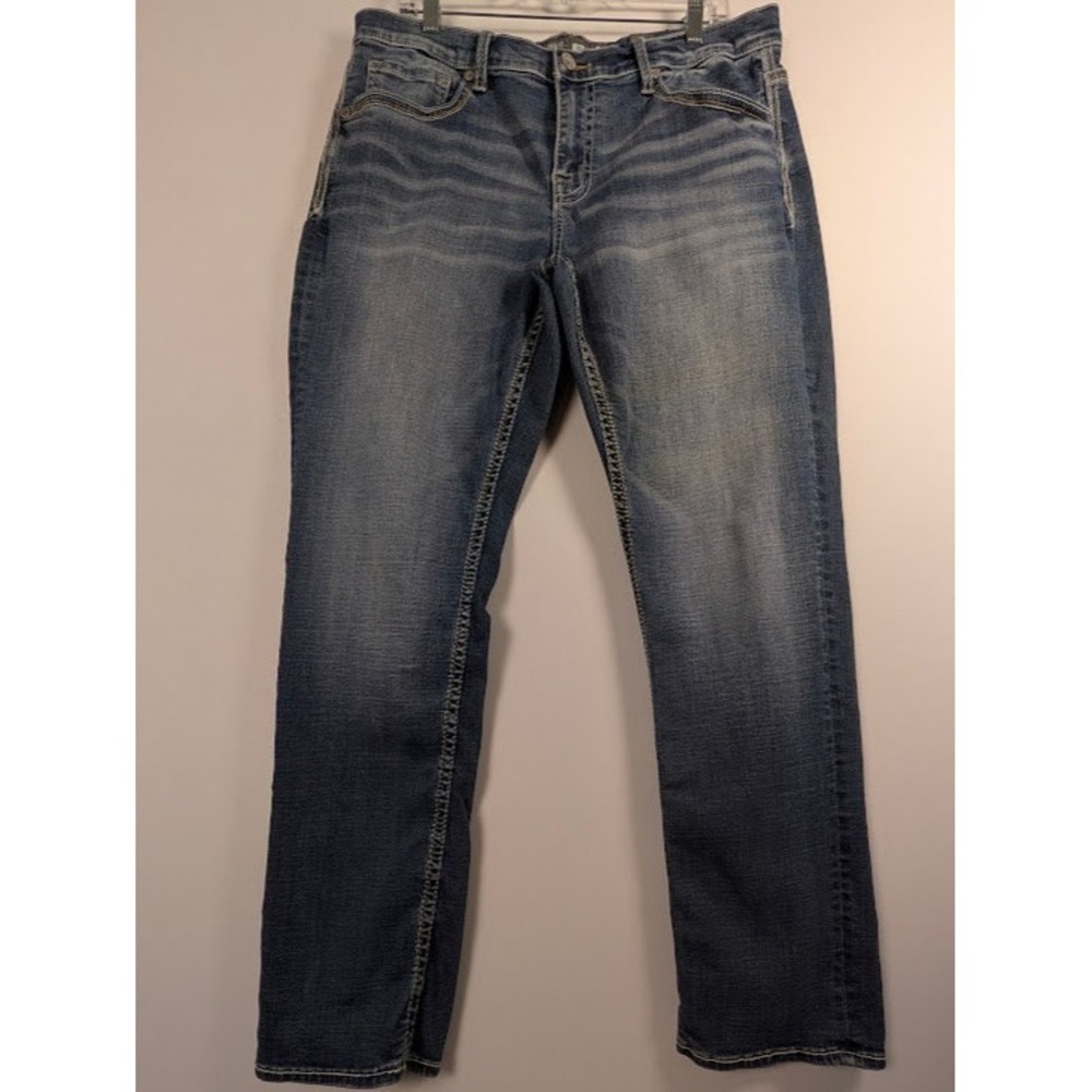 BKE Nolan Jeans Mens 34R (Fits 35x30) Straight Leg Blue Denim Thick Stitch